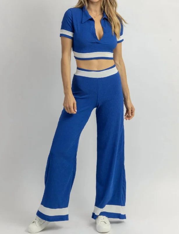 Trendy women's pajamas with sleek design-Striped Pant Set In Pacifica