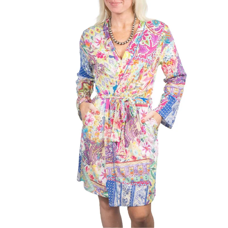 Women's pajamas with an adjustable waistband-Talavera Sleep Robe In Multi