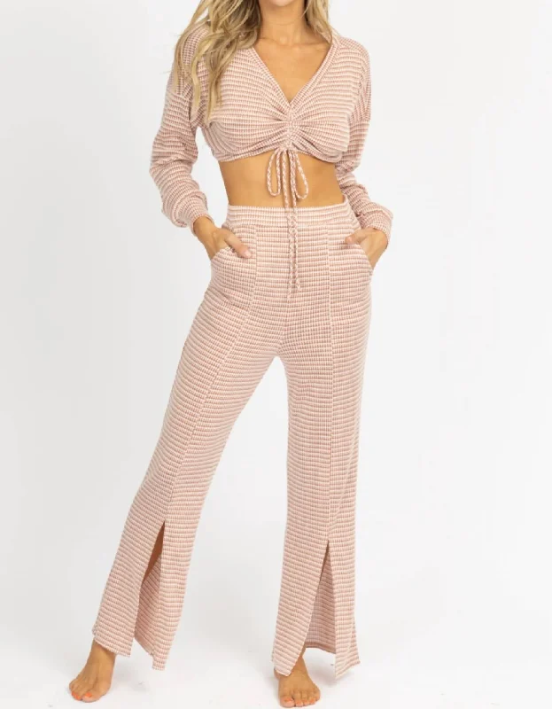 Women's pajamas with long sleeve top-Tie Crop + Front Slit Pant Set In Terracotta