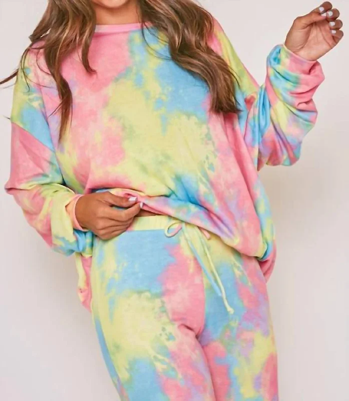 Stylish women's pajamas set with a modern look-Tie Dye Lounge Set In Multi Color