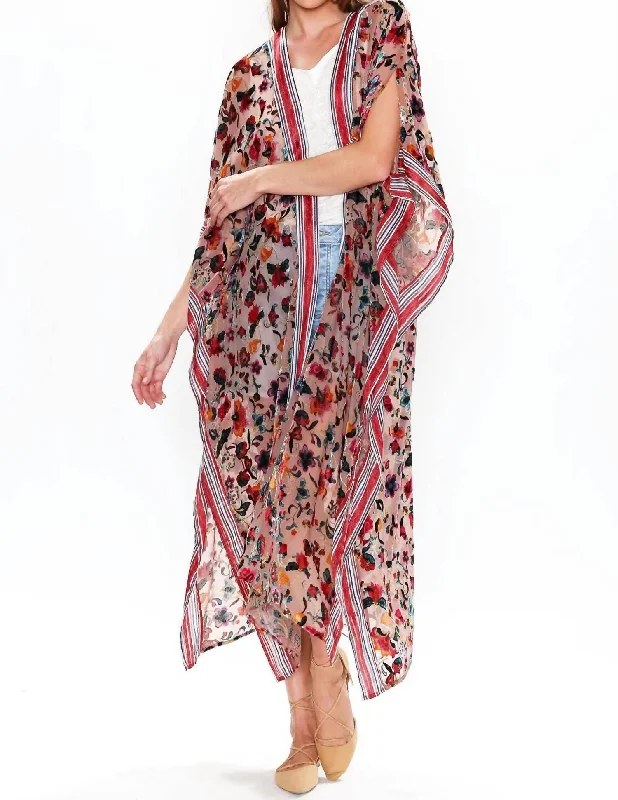 Comfortable women's pajamas with delicate design-When I Close My Eyes Kimono In Taupe Burnout Floral