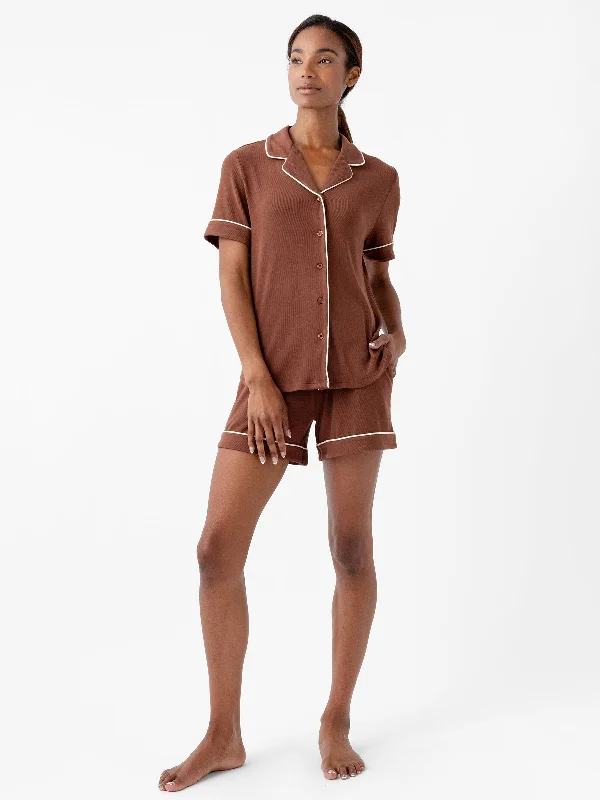 Women's pajamas set with soft cotton fabric-Rib-Knit Classic Short Sleeve Pajama Set