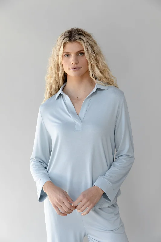 Women's pajamas with warm fleece fabric-Stretch Knit Bamboo Long Sleeve Polo