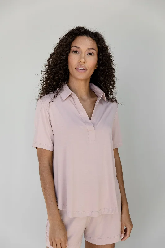 Women's pajamas with matching top and pants-Stretch Knit Bamboo Short Sleeve Polo