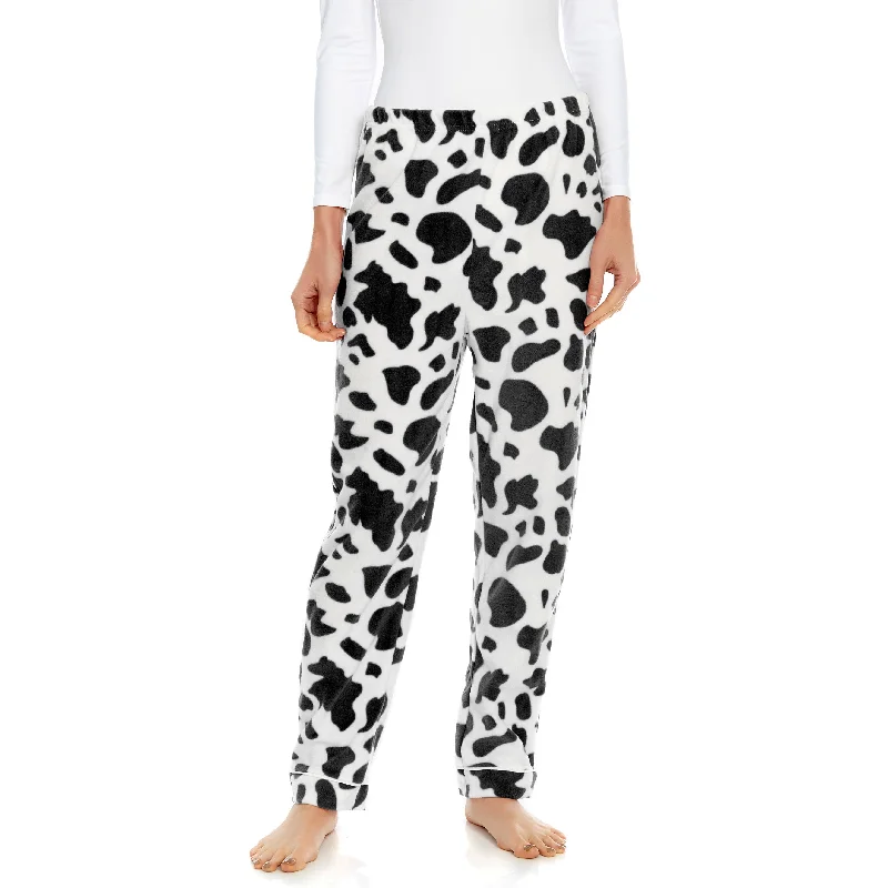 Women's pajamas for a good night's rest-Womens Fleece Pajama Pants Cow Black