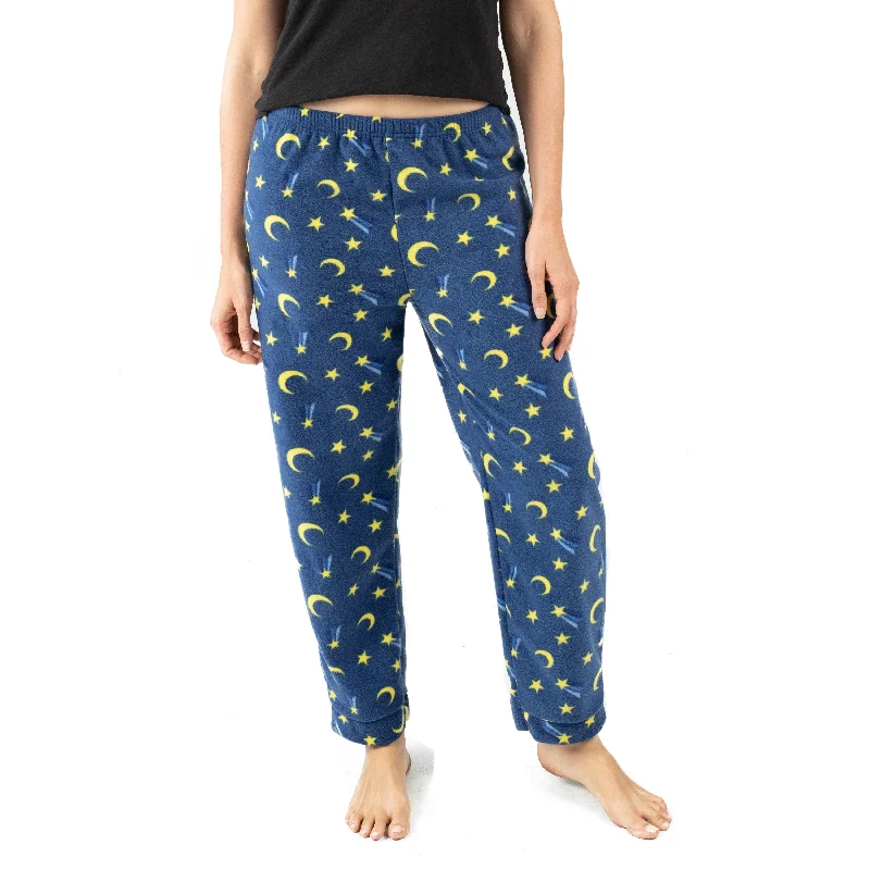 Stylish women's pajamas with trendy prints-Womens Fleece Pajama Pants Moon