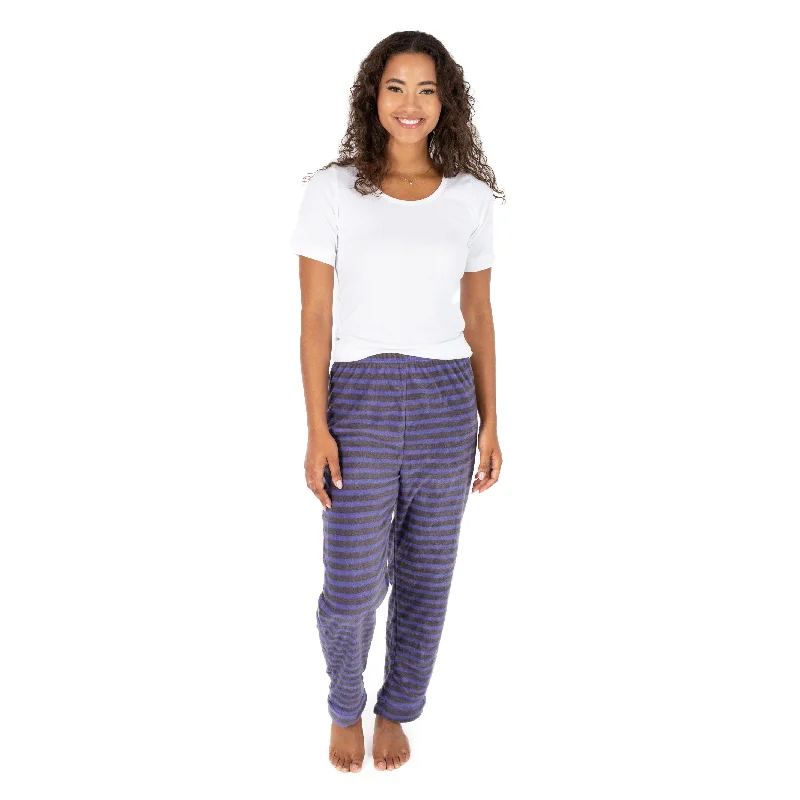 Women's pajamas with soft satin finish-Womens Fleece Pajama Pants Striped