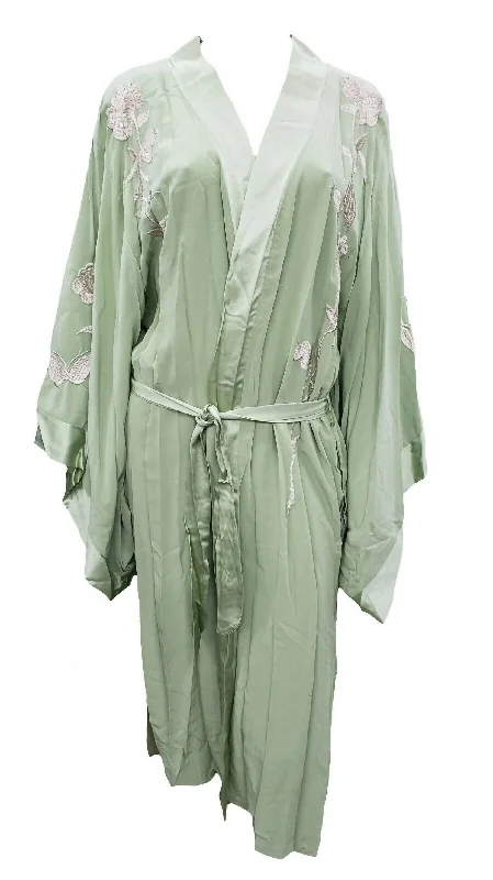 Women's pajamas for bedtime relaxation-Women's Pastel Reversible Kimono In Foam Green