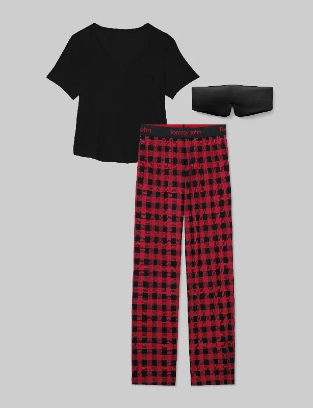 Women's pajamas with gentle fabric touch-Women's Second Skin Sleep Set & Silk Eye Mask