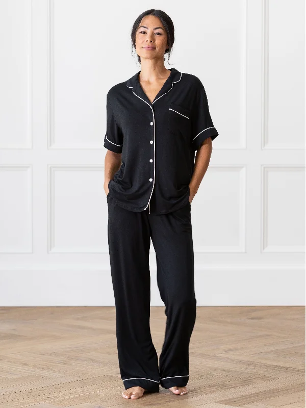 Cozy pajamas set for women with matching pants-Women's Stretch-Knit Short Sleeve & Pant Bamboo Pajama Set Cozy pajamas set for women with matching pants-Women's Stretch-Knit Short Sleeve & Pant Bamboo Pajama Set