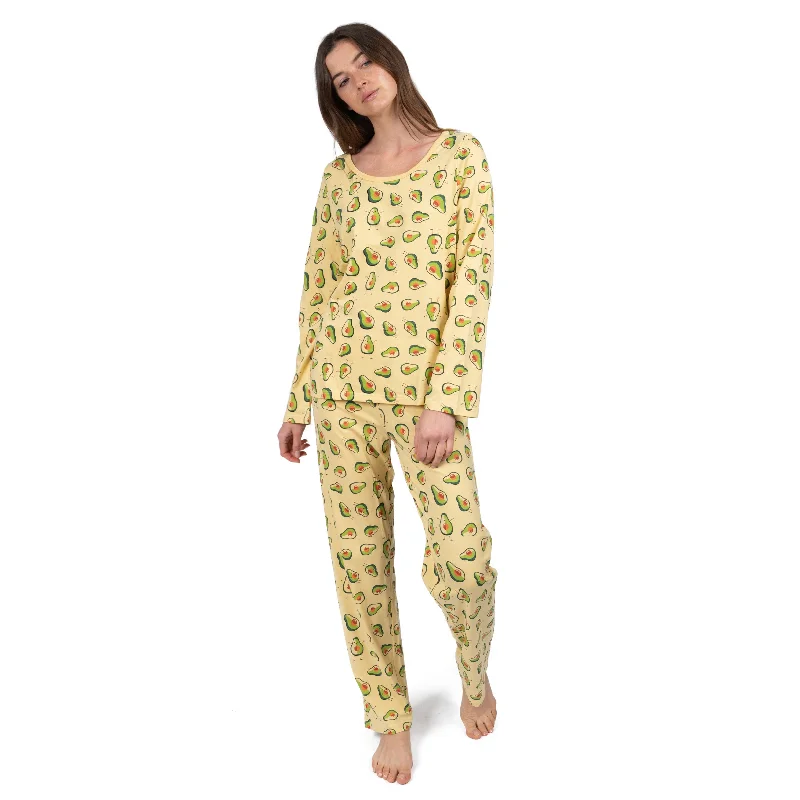Women's pajamas for a relaxing day-Womens Two Piece Cotton Loose Fit Pajamas Avocado Women's pajamas for a relaxing day-Womens Two Piece Cotton Loose Fit Pajamas Avocado