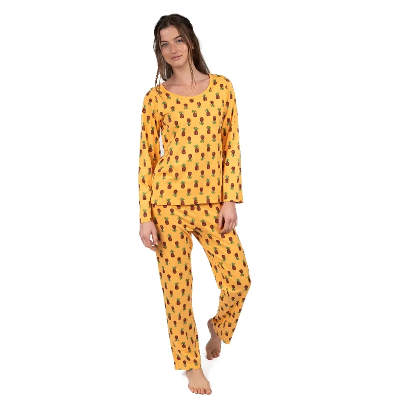 Elegant pajamas set with satin fabric-Womens Two Piece Cotton Loose Fit Pajamas Pineapple Elegant pajamas set with satin fabric-Womens Two Piece Cotton Loose Fit Pajamas Pineapple