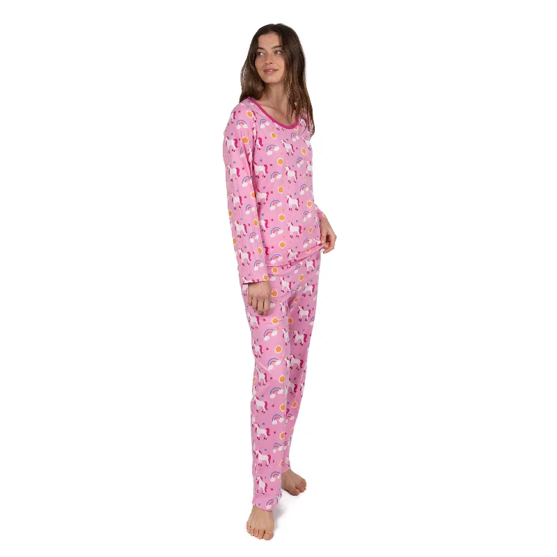 Women's pajamas for a good night's rest-Womens Two Piece Cotton Loose Fit Pajamas Unicorn Rainbow