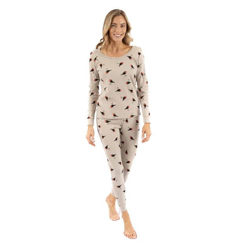 Women's pajamas with matching nightgown-Womens Two Piece Cotton Pajamas Birds