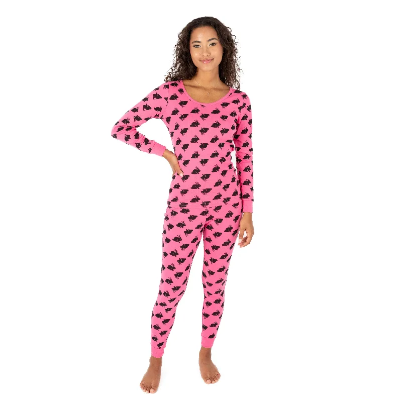 Cozy women's pajamas set for cool nights-Womens Two Piece Cotton Pajamas Bunny Pink