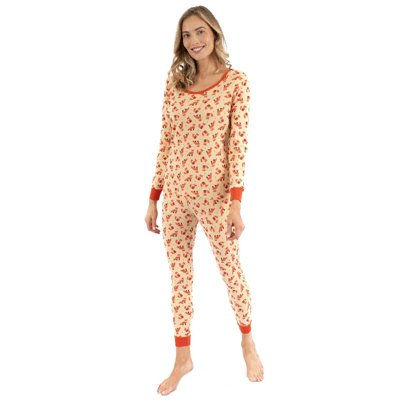Women's pajamas with button-up top-Womens Two Piece Cotton Pajamas Fox
