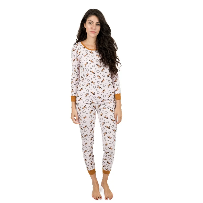 Soft cotton pajamas for women's comfort-Womens Two Piece Cotton Pajamas Horse