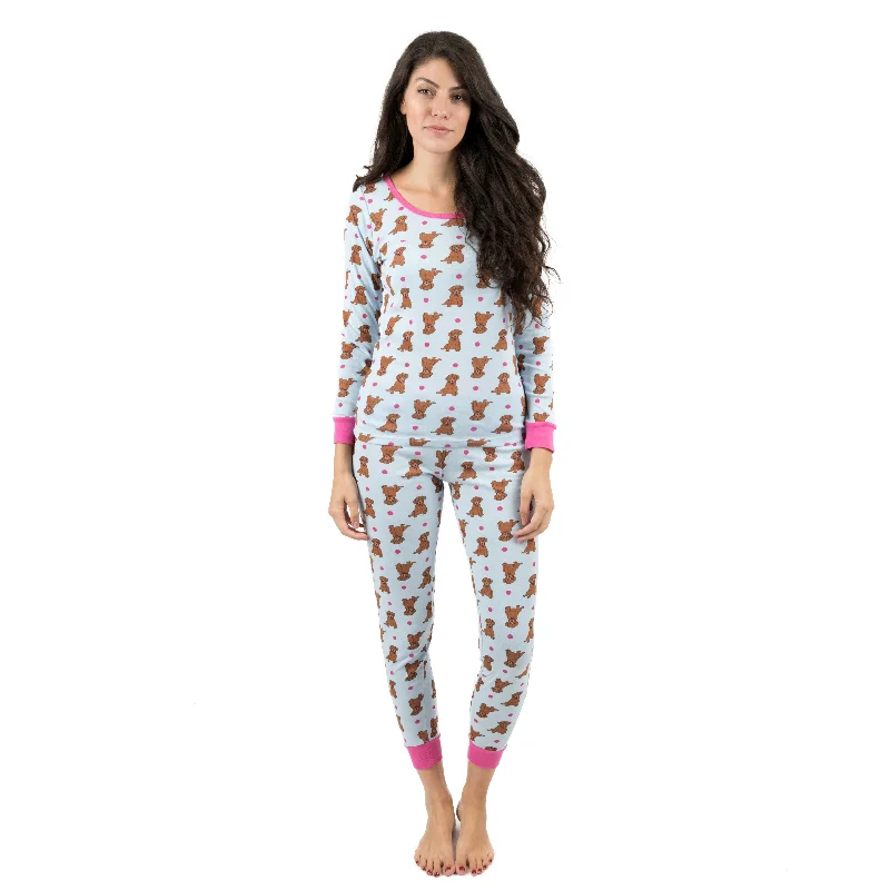 Trendy women's pajamas for bedtime-Womens Two Piece Cotton Pajamas Puppy