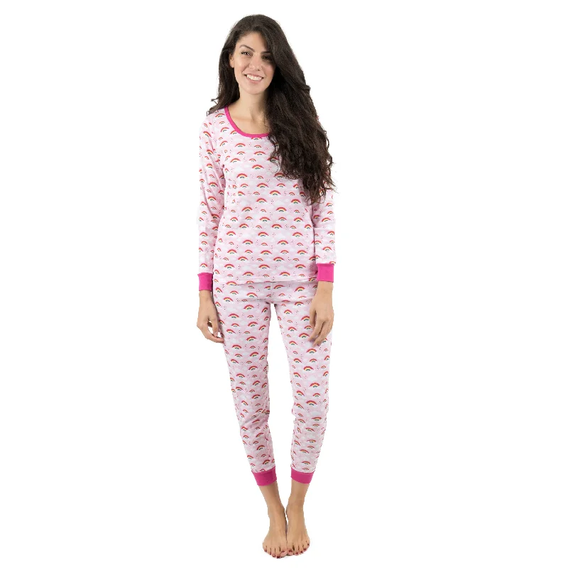 Soft women's pajamas for a relaxing evening-Womens Two Piece Cotton Pajamas Rainbow