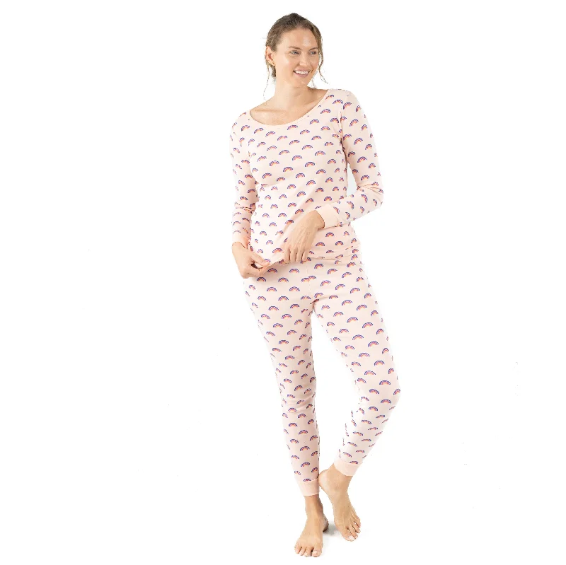Cozy cotton pajamas set for bedtime-Womens Two Piece Cotton Pajamas Rainbow Peach