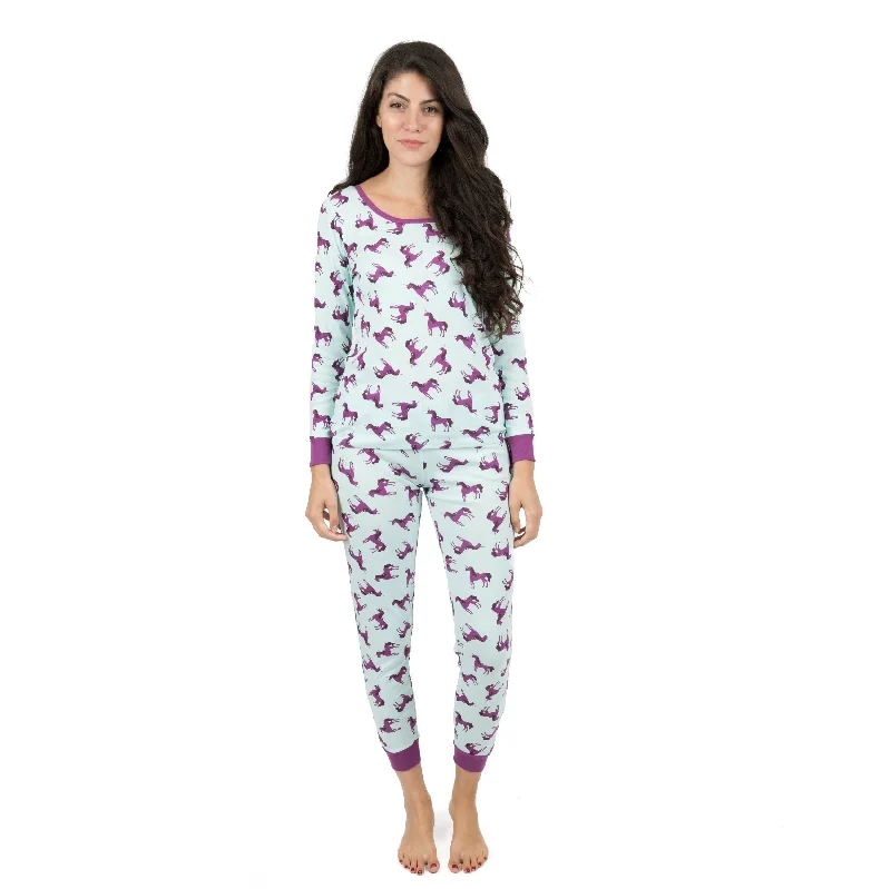 Women's pajamas for sleep and lounge-Womens Two Piece Cotton Pajamas Unicorn