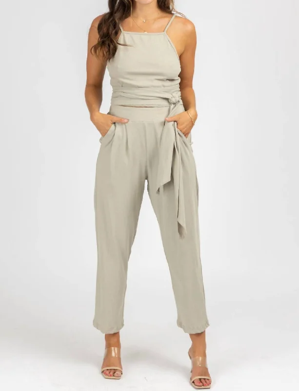 Women's pajamas for perfect sleep comfort-Wrap Top + Pleated Pant Set In Mushroom
