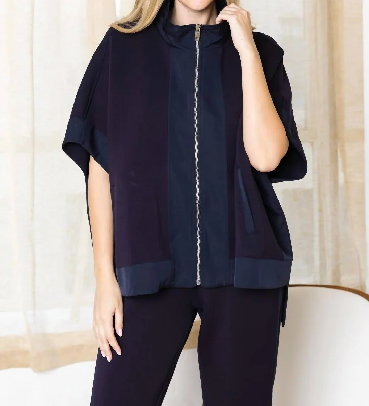 Women's pajamas with soft fleece material-Zip Up Lounge Set In Navy