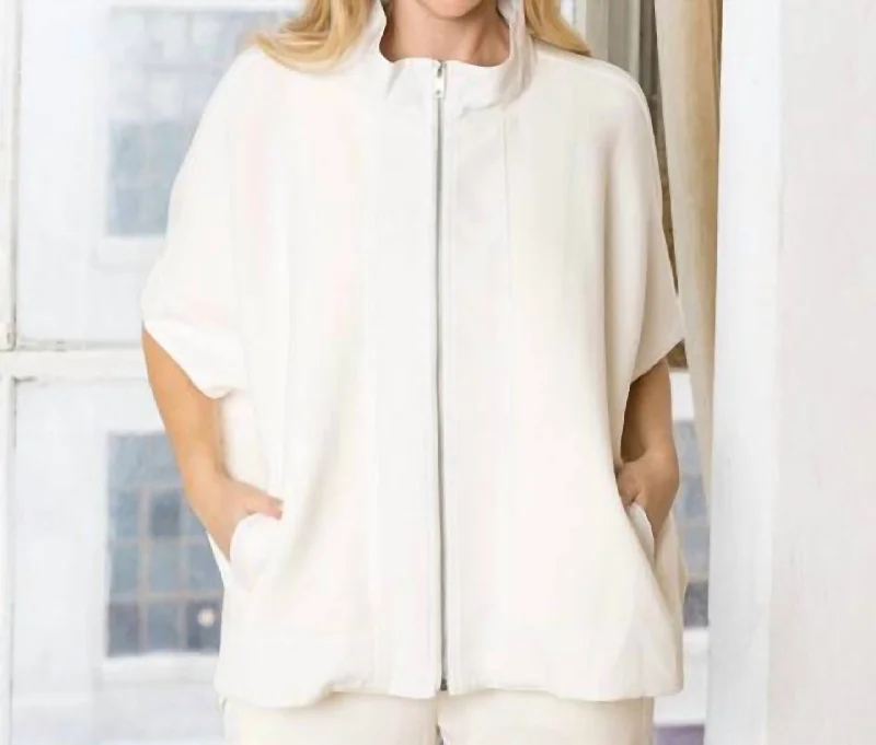 Stylish pajamas set with button-down top-Zip Up Lounge Set In White