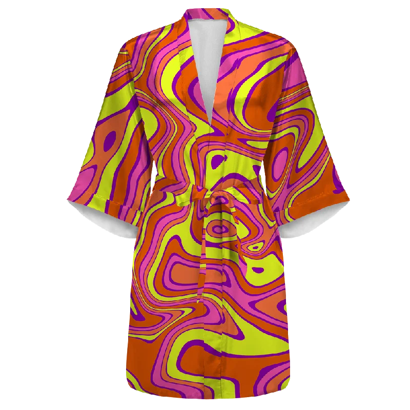 Stylish robe sets for women with pockets-Acid All Over Print Women's Satin Kimono Robe Stylish robe sets for women with pockets-Acid All Over Print Women's Satin Kimono Robe