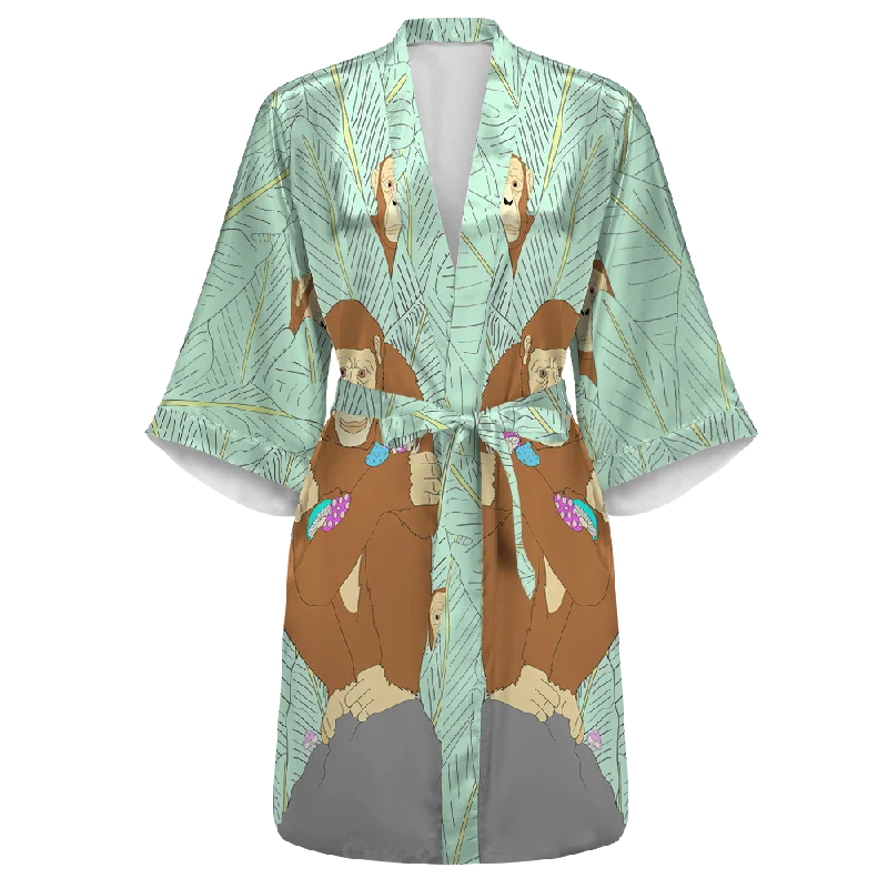Cozy fleece robe sets for chilly nights-Ape Psi~ All Over Print Women's Satin Kimono Robe Cozy fleece robe sets for chilly nights-Ape Psi~ All Over Print Women's Satin Kimono Robe