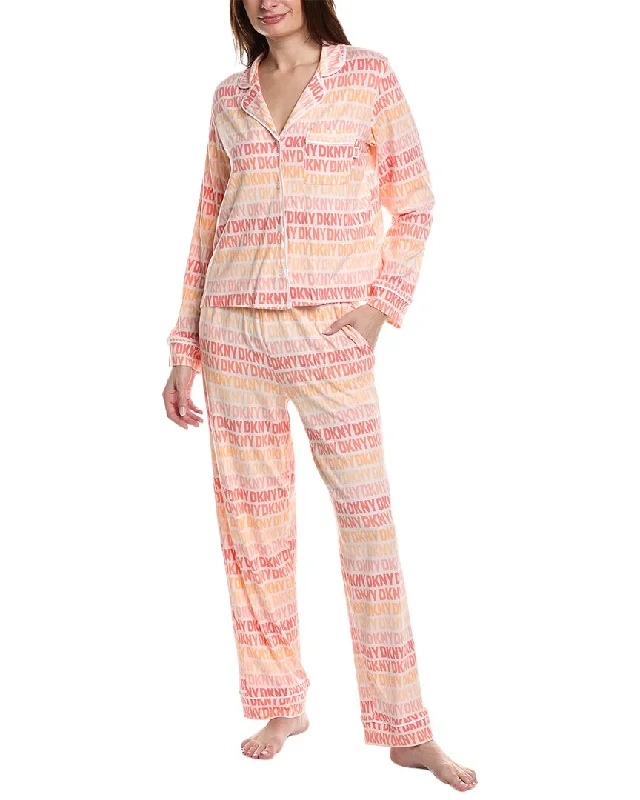 Women's robe sets with contrasting colors-Dkny 2Pc Notch Top & Pant Sleep Set