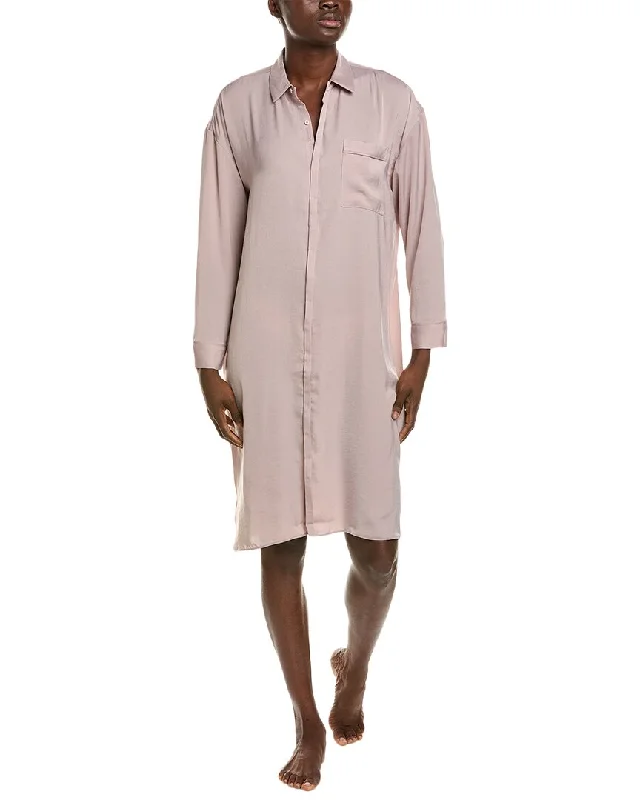 Elegant robe sets for women-Barefoot Dreams Washed Satin Piped Nightshirt