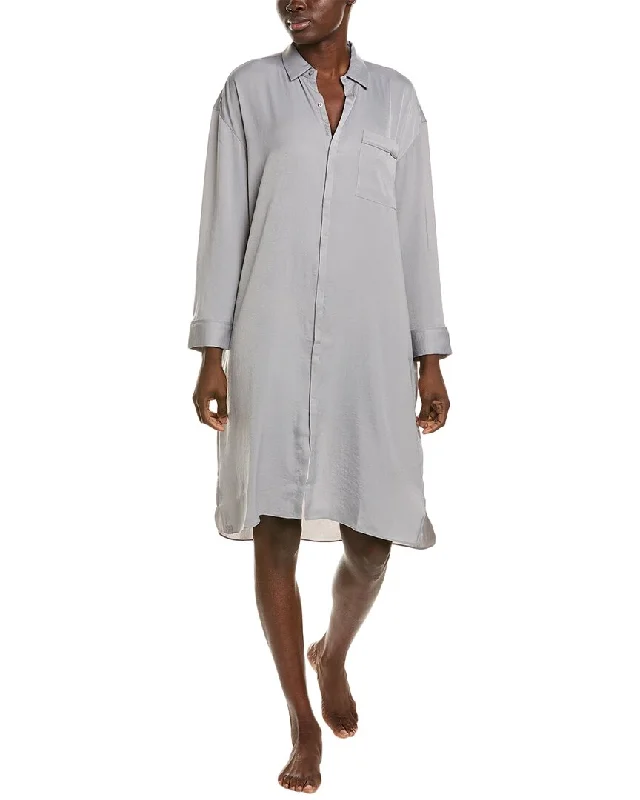 Women's robe sets for post-shower comfort-Barefoot Dreams Washed Satin Piped Nightshirt Women's robe sets for post-shower comfort-Barefoot Dreams Washed Satin Piped Nightshirt