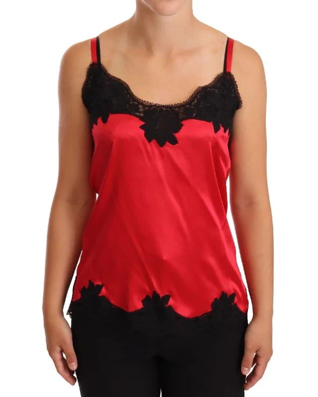 Women's robe sets with stylish trims-Dolce & Gabbana  Red Silk Satin Lace Trim Top