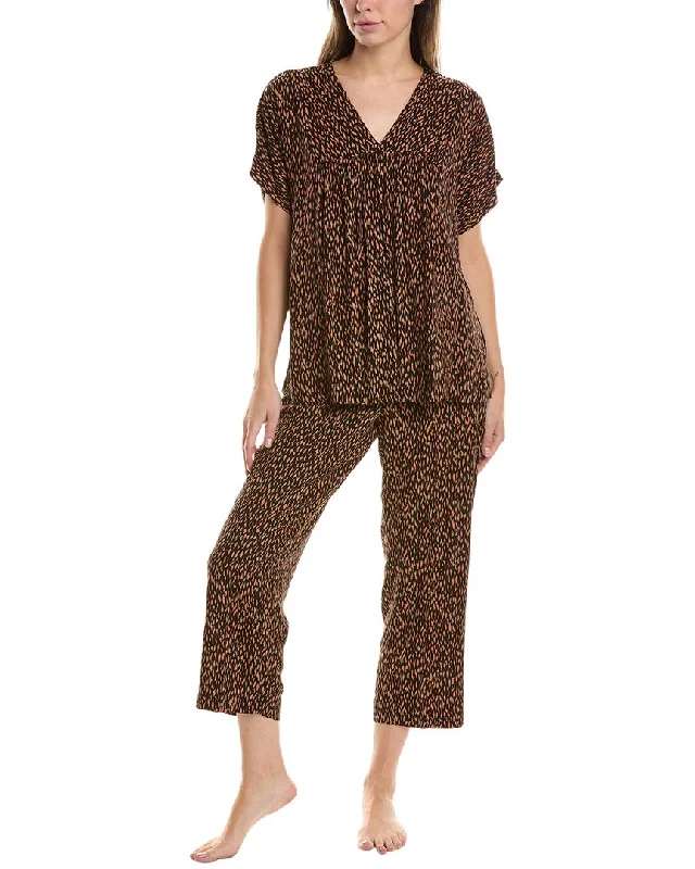 Women's robe sets with delicate satin texture-Donna Karan Sleepwear 2Pc Top & Cropped Pant Sleep Set Women's robe sets with delicate satin texture-Donna Karan Sleepwear 2Pc Top & Cropped Pant Sleep Set