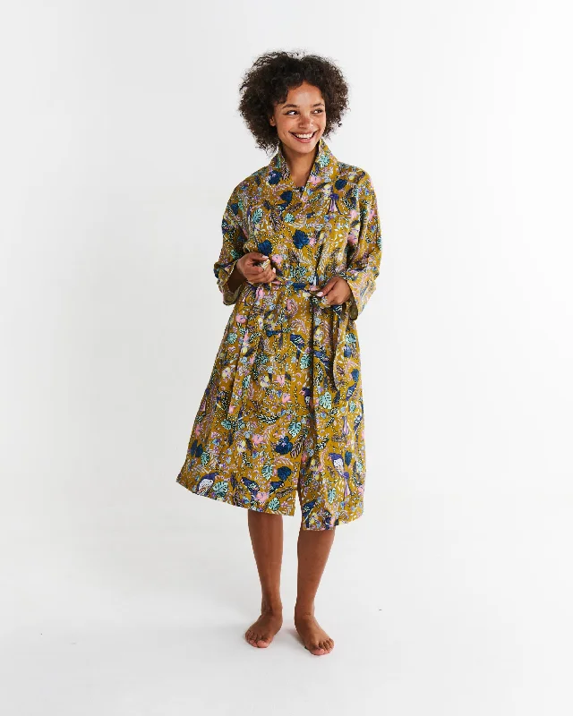 Women's robe sets for after shower wear-Birds Of Paradise Linen Robe