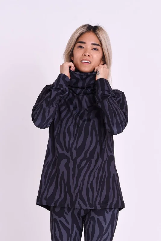 Women's robe sets with elegant embroidery-High Neck Baselayer Top - Black Tiger Women's