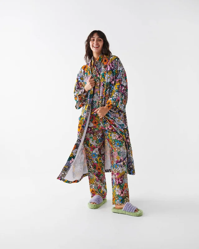 Cozy women's robe sets for winter-Bliss Floral Printed Terry Bath Robe