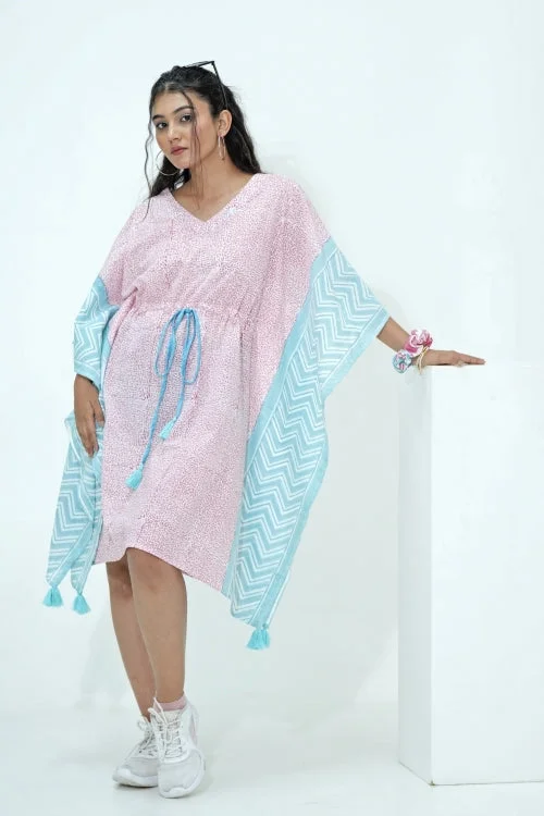 Cozy robe sets for women at home-Candy Floss Hand Block Printed Kaftan