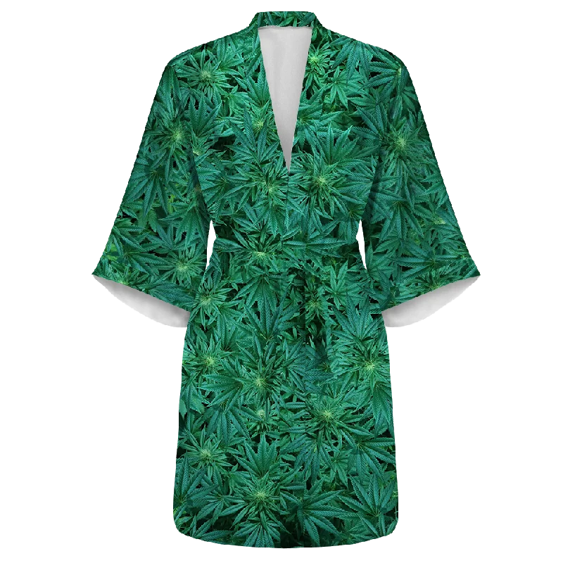 Cotton women's robe sets-Cann~ All Over Print Women's Satin Kimono Robe