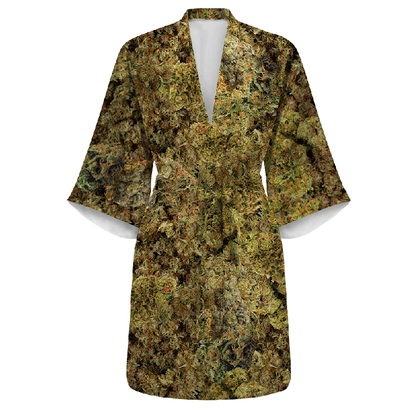 Women's robe sets with cozy fabric-Cann~ Buds All Over Print Women's Satin Kimono Robe Women's robe sets with cozy fabric-Cann~ Buds All Over Print Women's Satin Kimono Robe