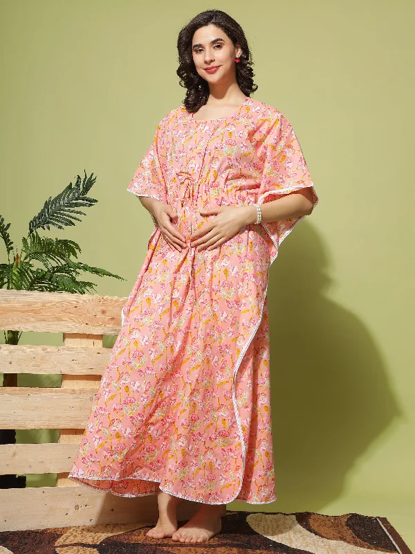 Soft fleece robe sets with plush texture-Chic and Functional: Nursing-Friendly Maternity Kaftan in Peach Soft fleece robe sets with plush texture-Chic and Functional: Nursing-Friendly Maternity Kaftan in Peach