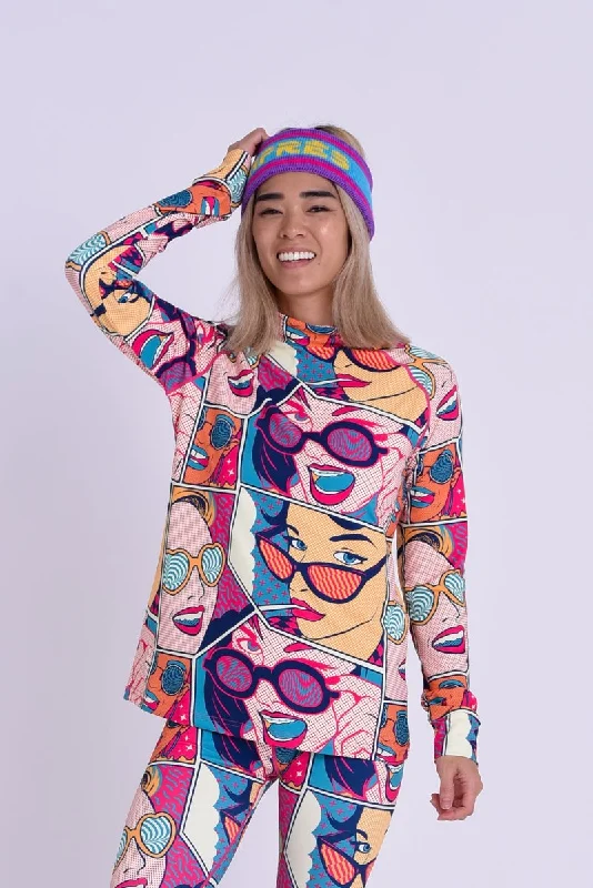 Women's robe sets with matching camisole-Baselayer Top - Comic Book Candy Women's