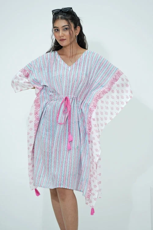Stylish robe sets for women with lace trims-Cotton Candy Hand Block Printed Kaftan