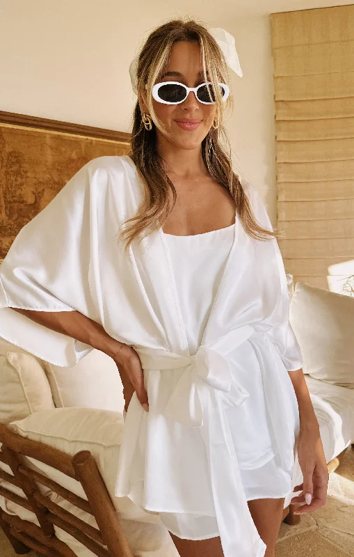 Cozy women's robe sets for winter-First Look Robe ~ Ivory Luxe Satin