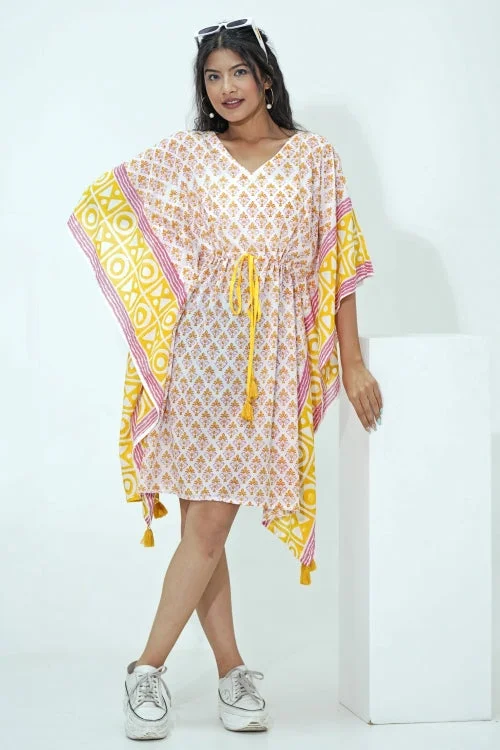 Women's robe sets with comfortable fit-Fruity Frenzy Hand Block Printed Kaftan