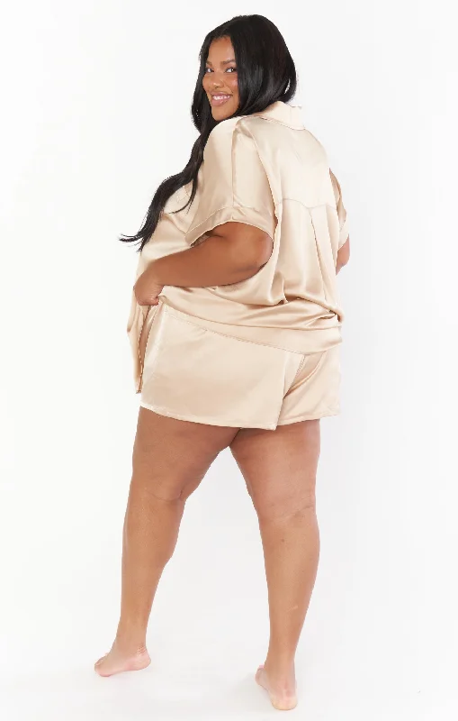Women's robe sets with satin touch-Glam Time Shorts ~ Champagne Luxe Satin