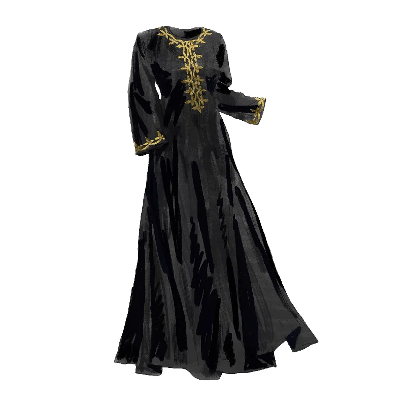 Soft women's robe sets for bedtime-Gold Embellished Caftan