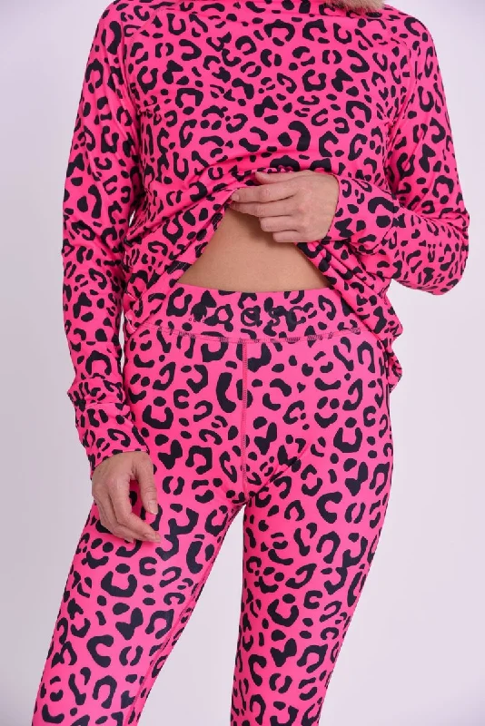 Trendy women's robe sets-Baselayer Leggings  - Hotel California Pink Leopard Women's