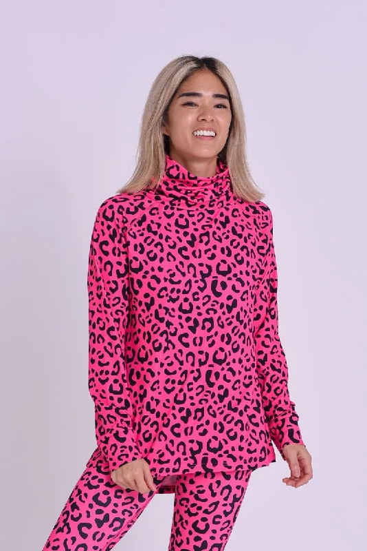 Comfortable women's robe sets with warm material-High Neck Baselayer Top - Hotel California Pink Leopard Women's Comfortable women's robe sets with warm material-High Neck Baselayer Top - Hotel California Pink Leopard Women's